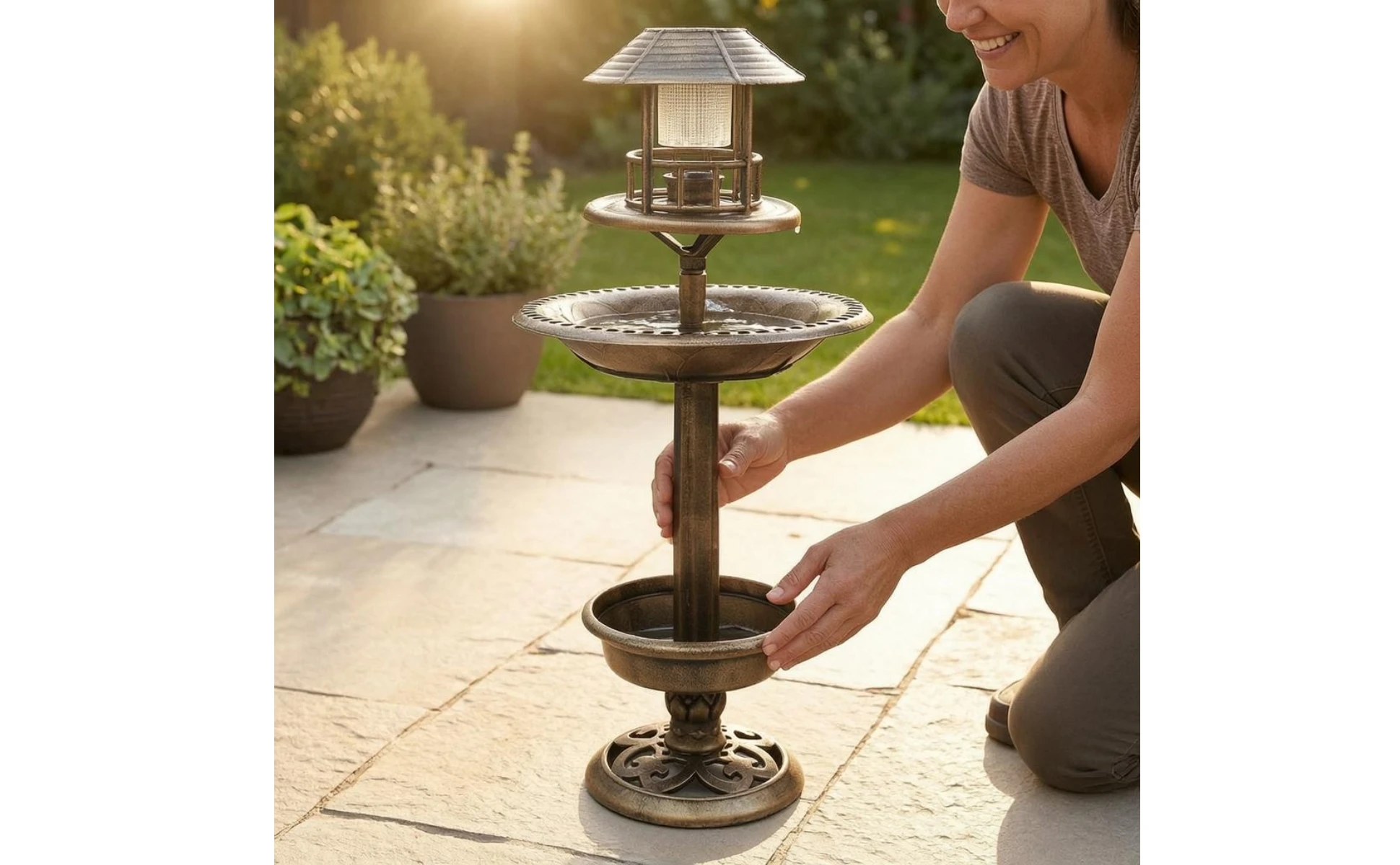 Decorative Birdbath Combo Scalloped Solar Bird Bath Garden Decor PP Plastic for Outdoor Decorative Birdbath Combo Scalloped Solar Bird Bath Garden Decor PP Plastic for Outdoor