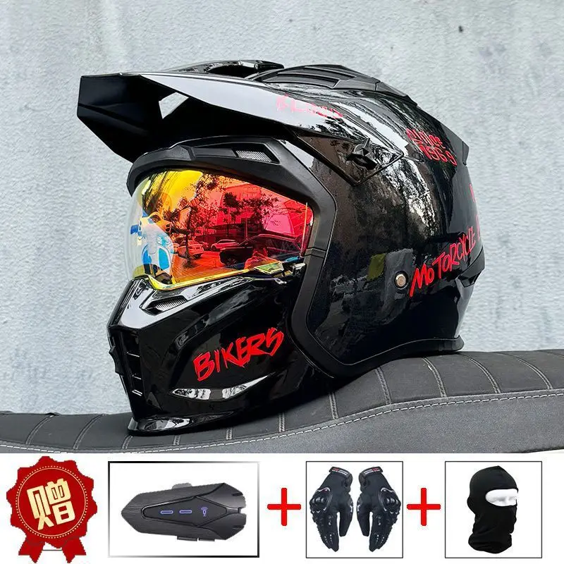 

OrzHarley Motorcycle Helmet for Men and Women Bluetooth Full Face Retro Street Fighter All-Season Motorcycle Helmet3C