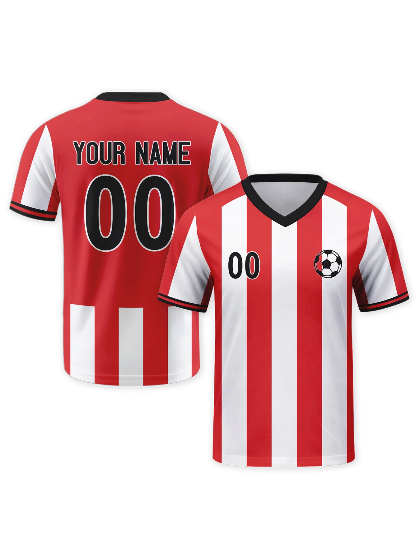 

Personalize Football Team Shirt with Logo Name Number Custom Red White Striped Soccer Jerseys Football Top for Men Youth Women