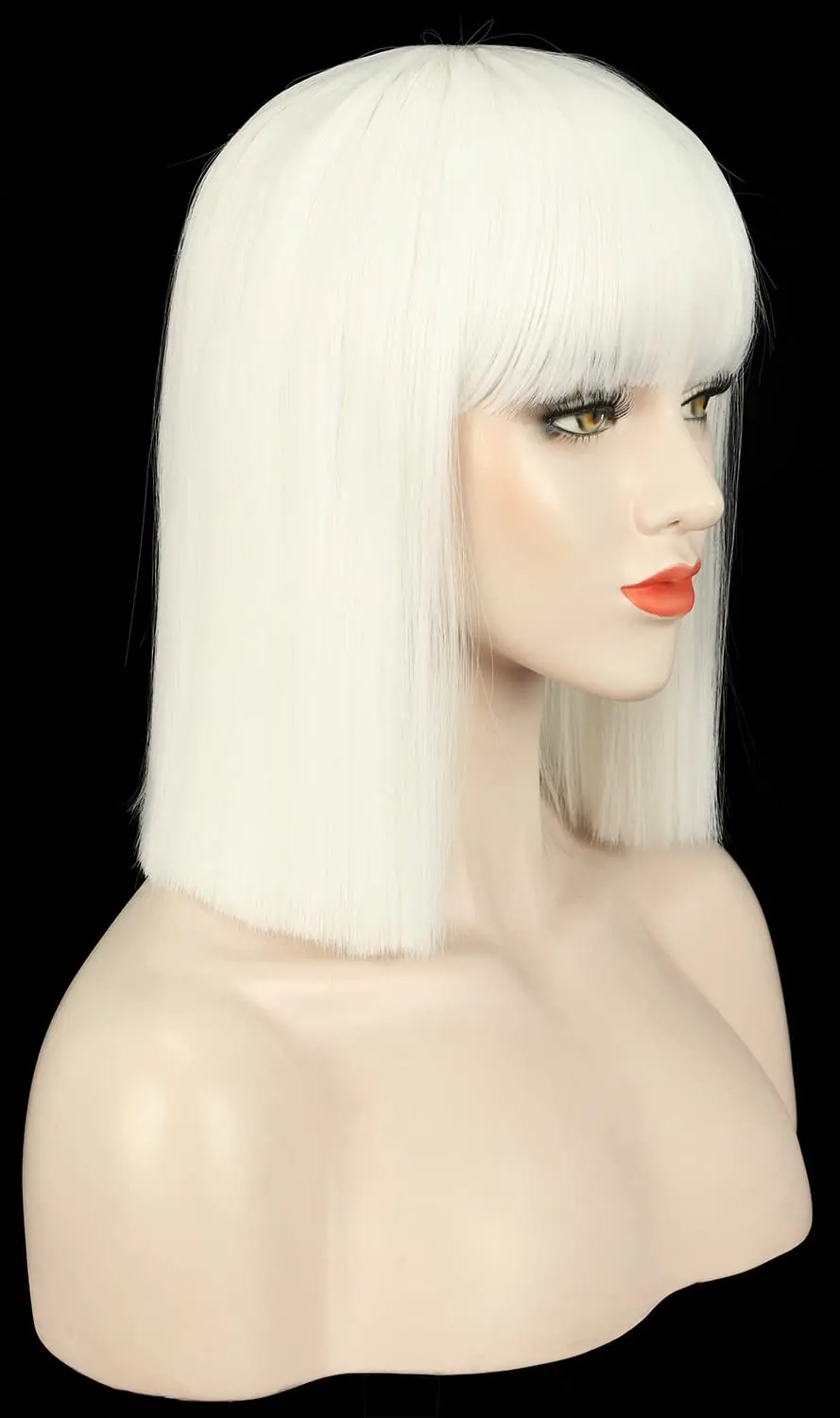 Mulheres retas curto bob peruca branca franja plana traje de halloween peruca anime cosplay peruca festa
