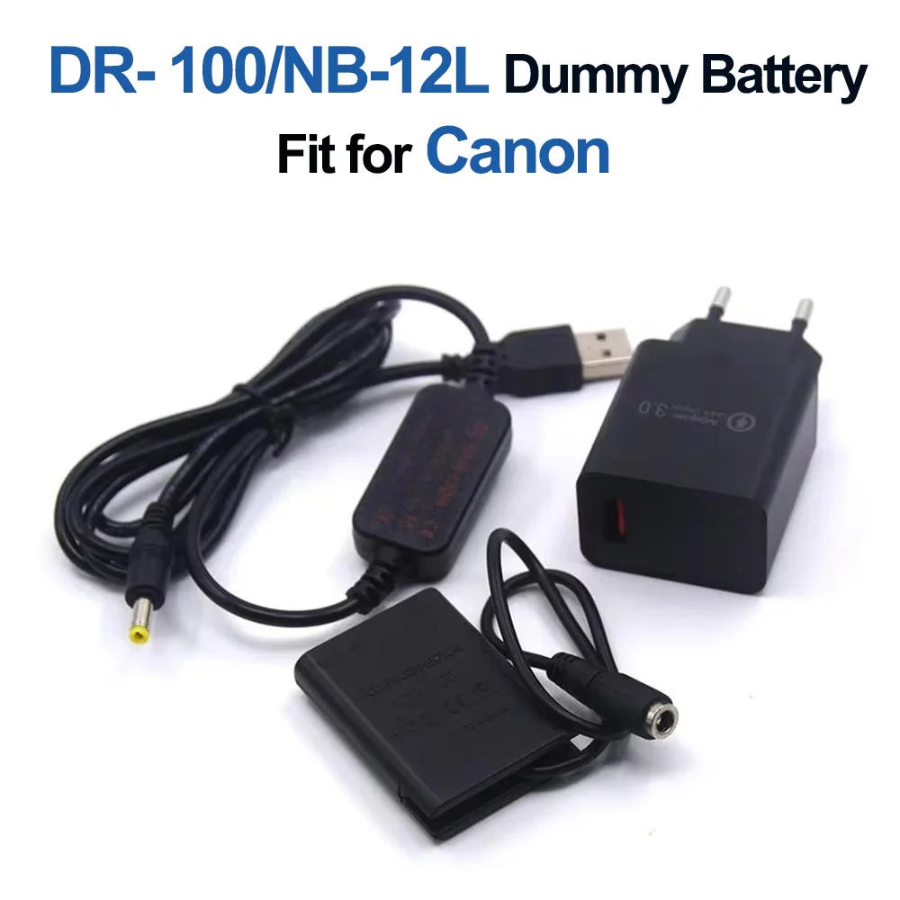 

QC Charger USB to DC Cable DR-100 Coupler NB-12L NB12L Dummy Battery DC Grip for Canon G1 X Mark II N100 Camera