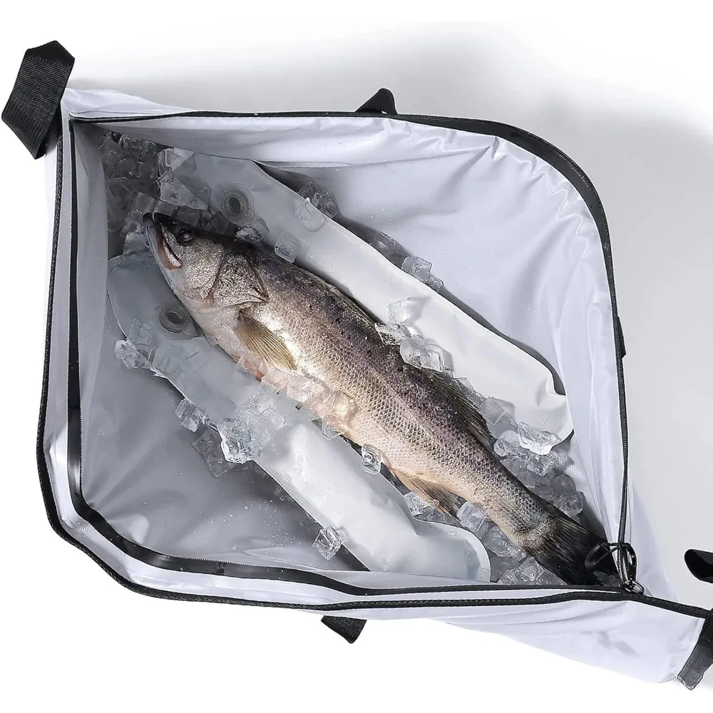 Bolsa de pescado aislada a prueba de fugas con 2 paquetes de hielo reutilizables, bolsa de pescado impermeable portátil