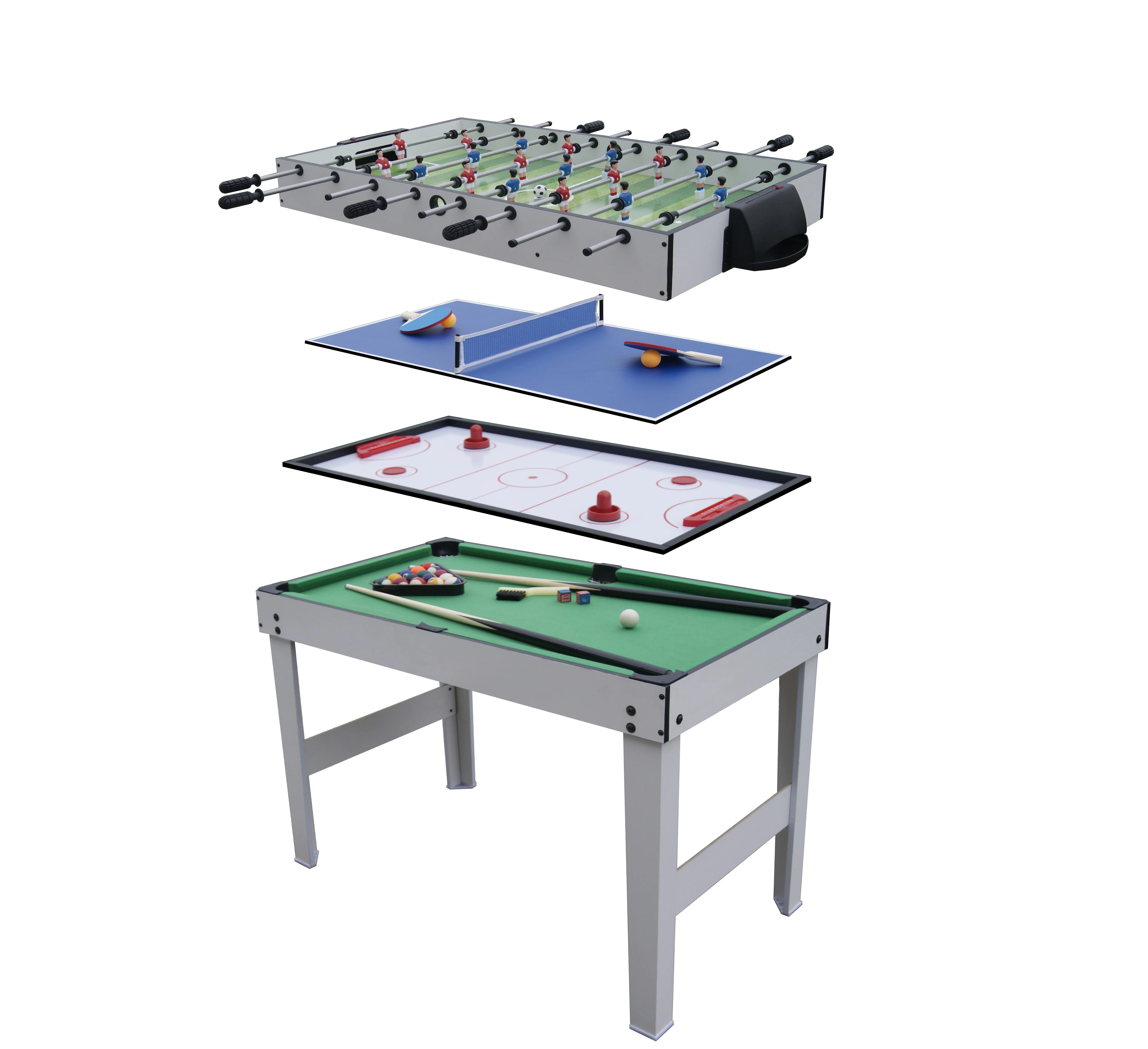 

The best-selling 4-in-1 gaming table with table soccer, swimming pool, table tennis, and hockey