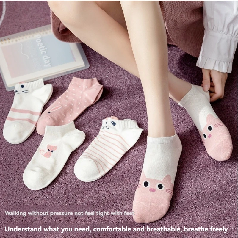 5 par krótkich skarpetek Cute Cat Fashion Iadies na co dzień