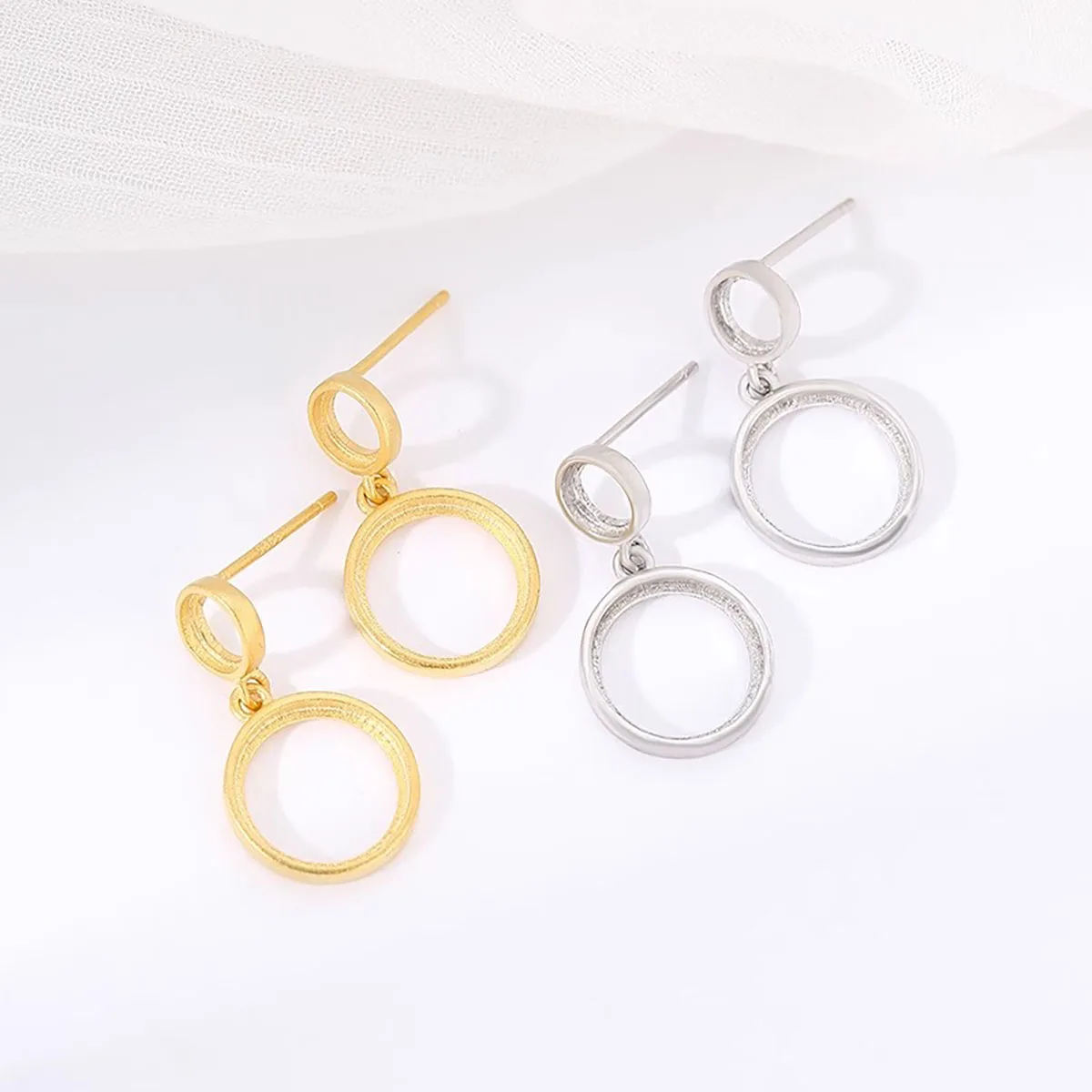 S925 Sterling Silver Earrings With a Blank Base That Can Hold Two Gemstones DIY Earrings Findings For Jewelry Making