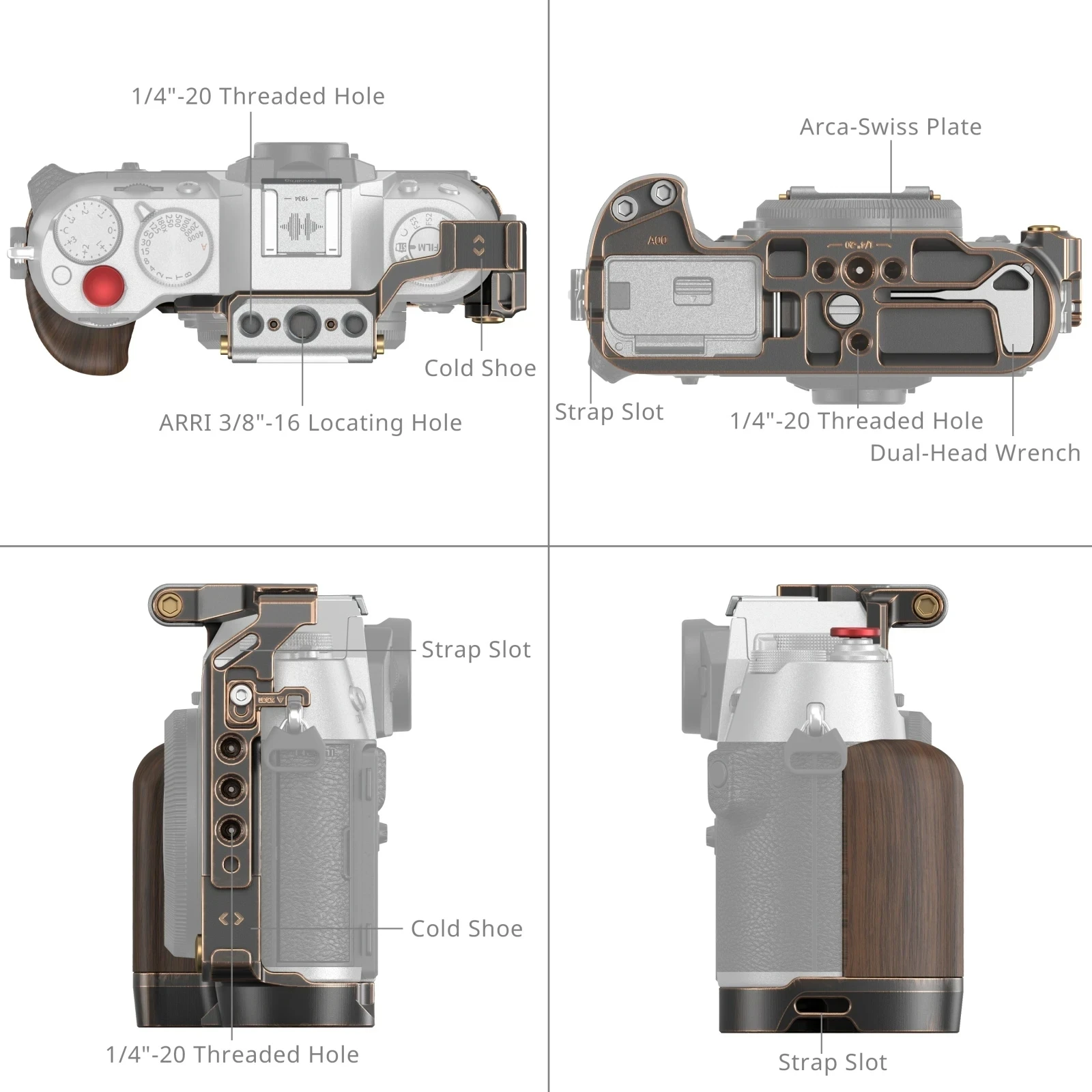 SmallRig Retro Cage Wooden L-Shape Grip for FUJIFILM X-T50 Protective Cover for FUJI Soft Leather Half Case with shoulder strap