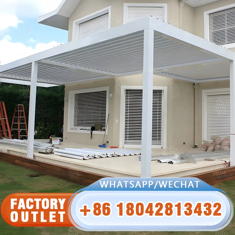 

Remote Control Pergola Outdoor Gazebo Garden Bioclimatic Aluminium Pergola With Sun Screen Sunshade Pavilion