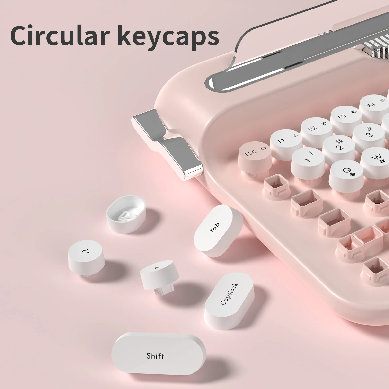 AF84 Wireless Bluetooth Keyboard 84 Keycaps Round Retro Keys Typewriter Office Keyboards W/ Bracket for IPad Membrane Use