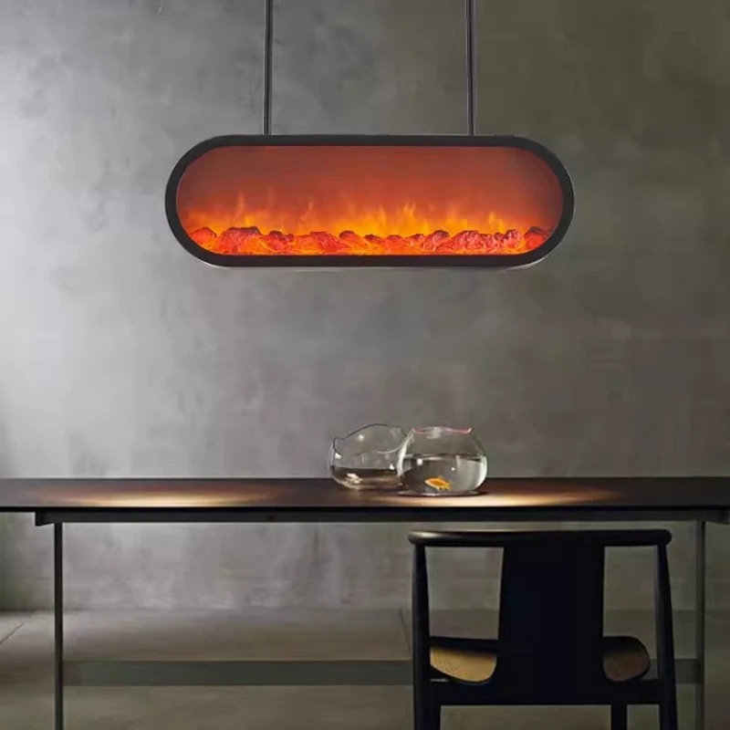 

Simulated Stove Resin Pendant Lamp For Living Room Home Decor Designer Artistic Creativity Firewood Black Iron Pendant Light