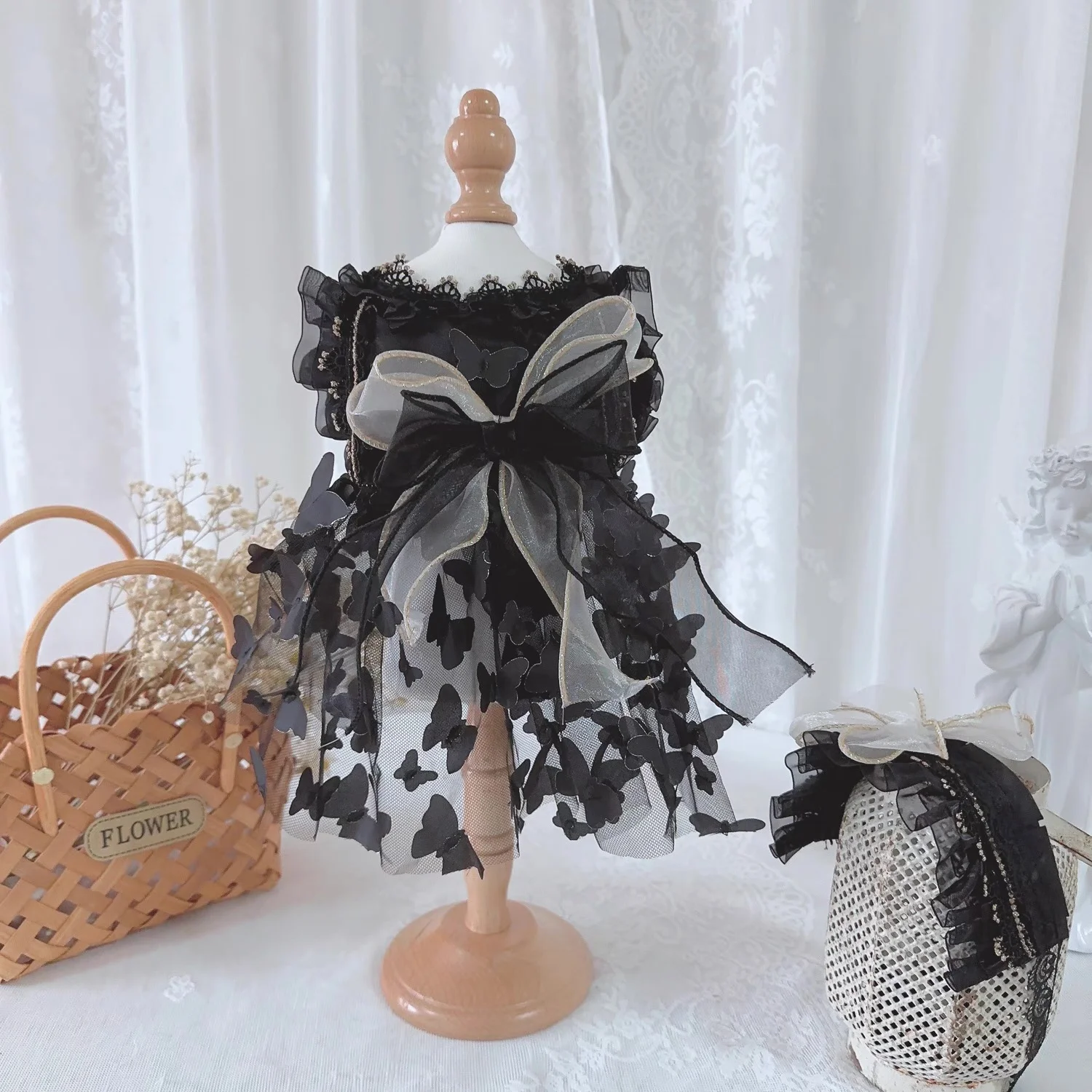 Fashion Black butterfly pet dog dress Princess Dress for small medium-sized dog Chihuahua puppy dress Black butterfly