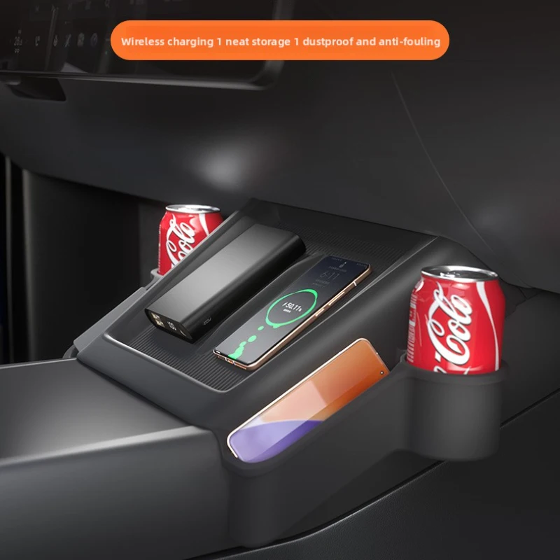 Silicone Center Console Storage Pocket For Model3 Y Wireless Charging Area Dual Cup Holders Anti-Slip Center Console Organizer