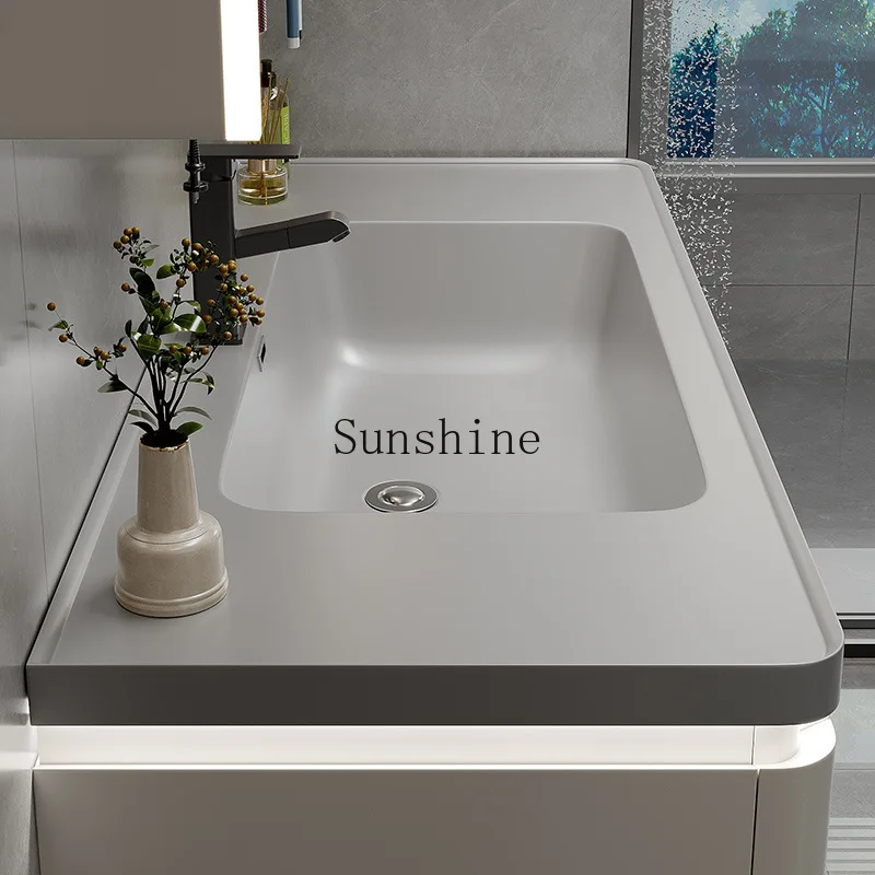 

Integrated basin solid wood rounded corner bathroom cabinet combined bathroom washstand, bathroom