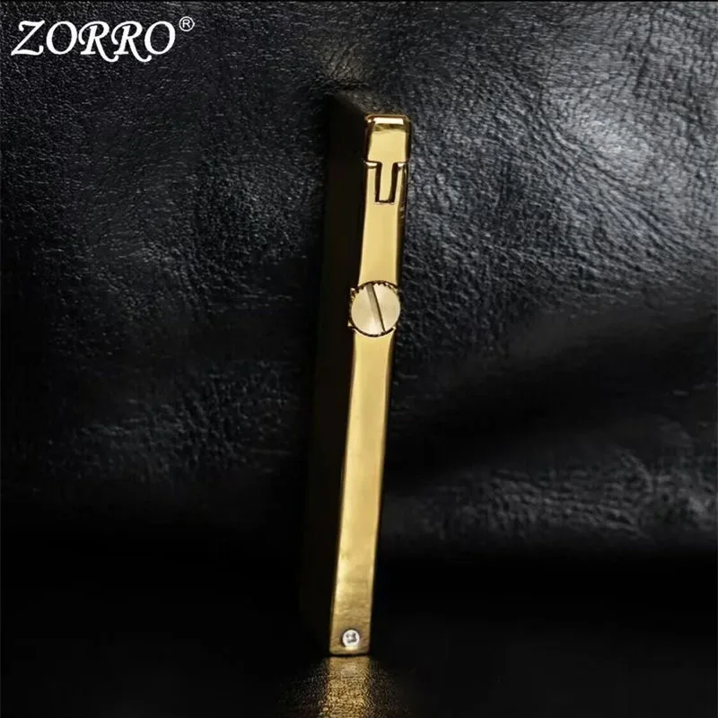 ZORRO Metal Thin Strip Grinding Wheel Kerosene Lighter Exquisite Mini Portable Pure Copper Windproof Lighter Men\'s Smoking Gift