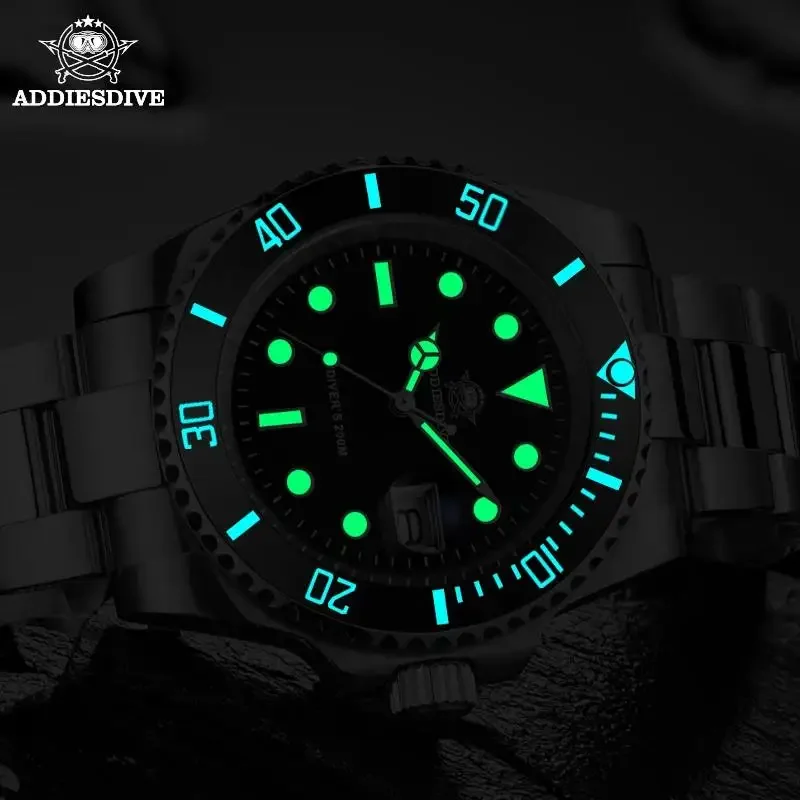 ADDIESDIVE New Fashion Watch Stainless Steel Diver Watch 200M C3 Super Luminous Sport Luxury Watch Reloj Hombre Quartz Men  oro