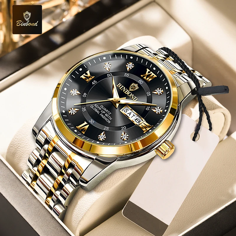 BINBOND Luxury Quartz Watch for Men, Waterproof and Elegant