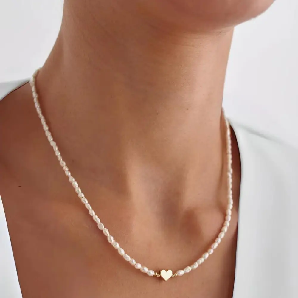 Hengsheng 2025 Newest 3-4mm Rice Shape Freshwater Pearl Necklaces for Women 40cm 45cm 50cm 4cm Adjustable Necklaces Jewelry Gift