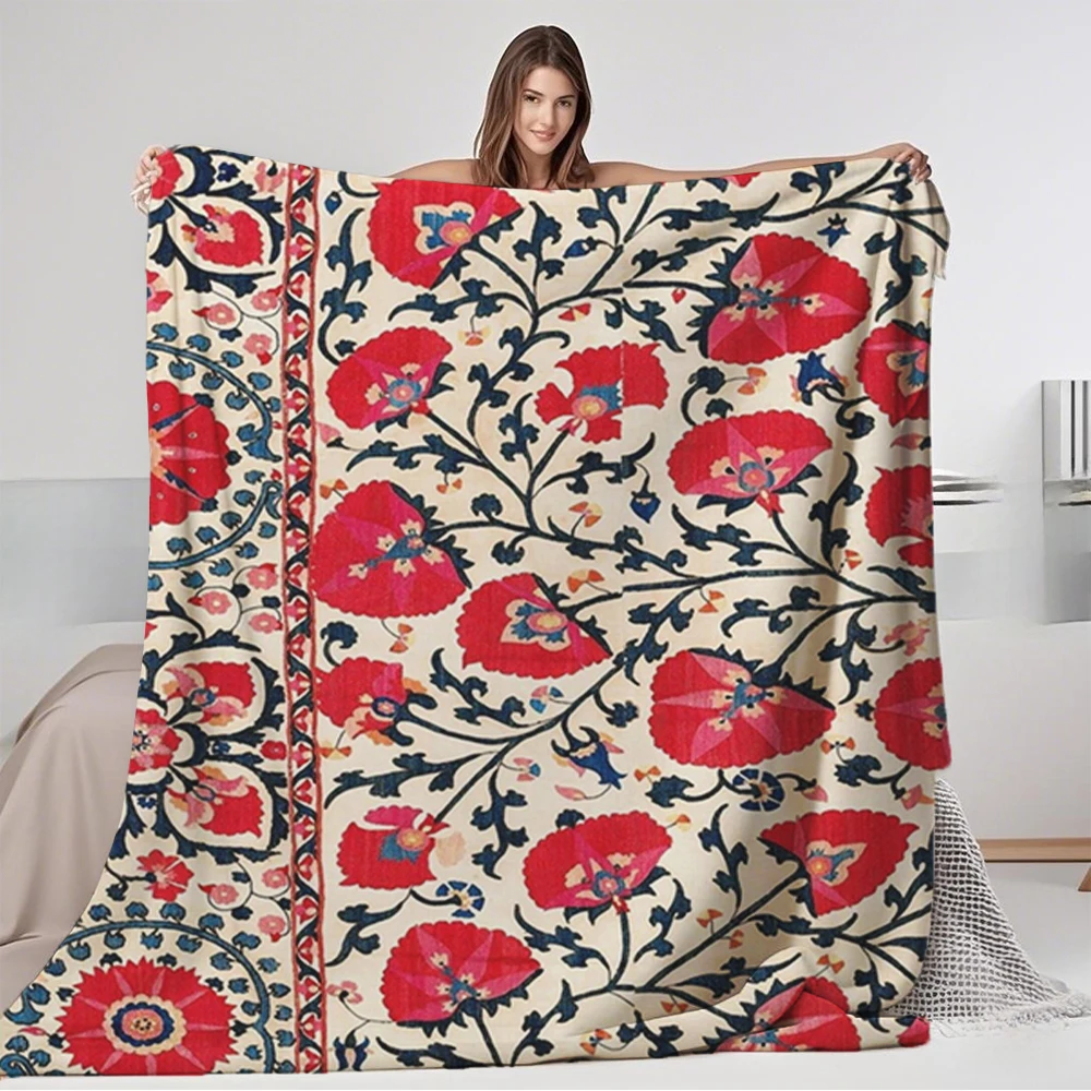 

Geometric Flannel Blanket Shakhrisyabz Suzani Uzbekistan Floral Comforter Coverlet Eco-friendly Breathable Blankets For Newborns