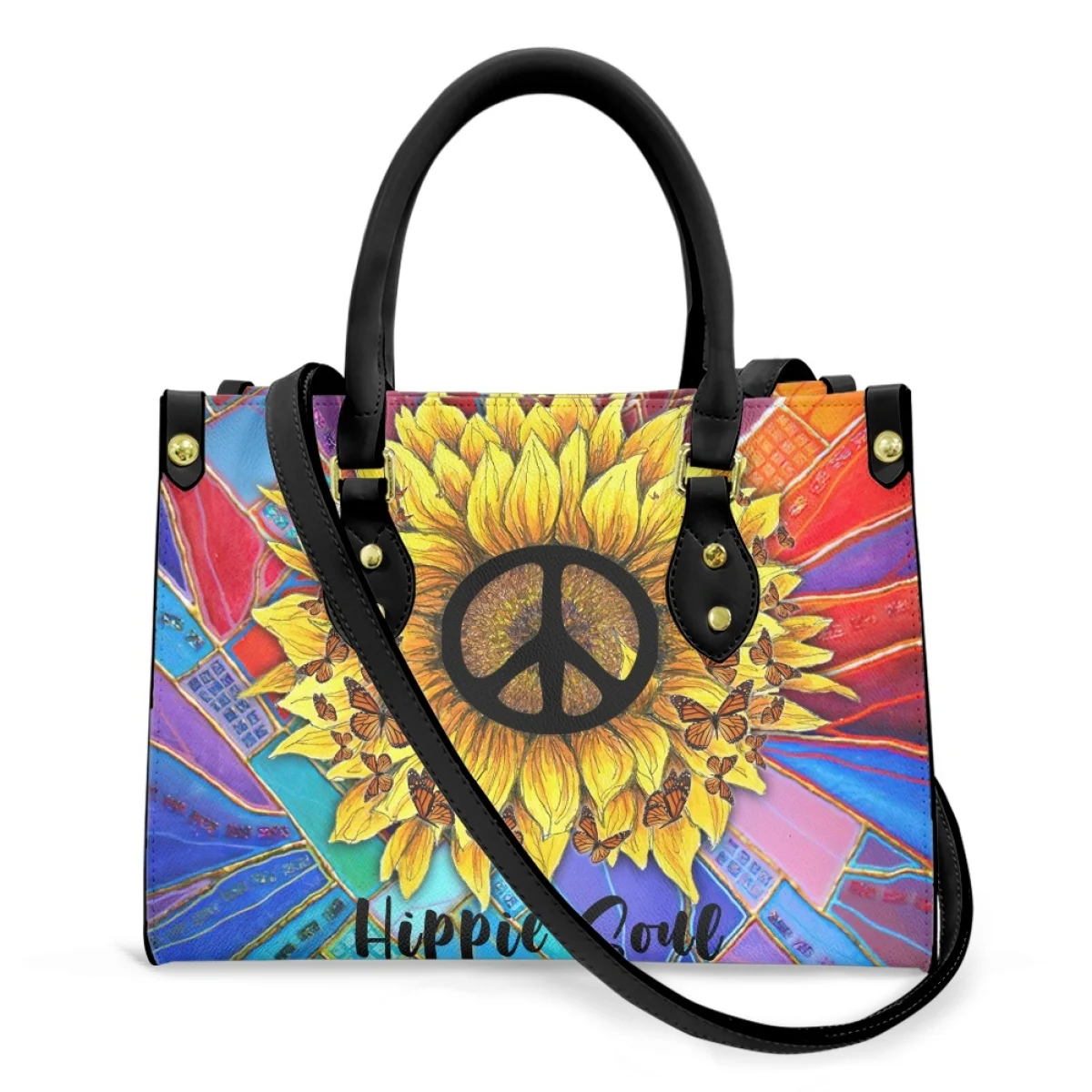 New Trend Women's Bag Hippie Peace and Love Pattern Female Handbags Bag for Women Brand Design PU Leather Shoulder Bags Purses