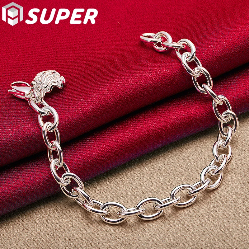 

925 Sterling Silver Rose Flower Pendant Bracelet Thick Chain For Woman Charm Wedding Engagement Party Fashion Jewelry