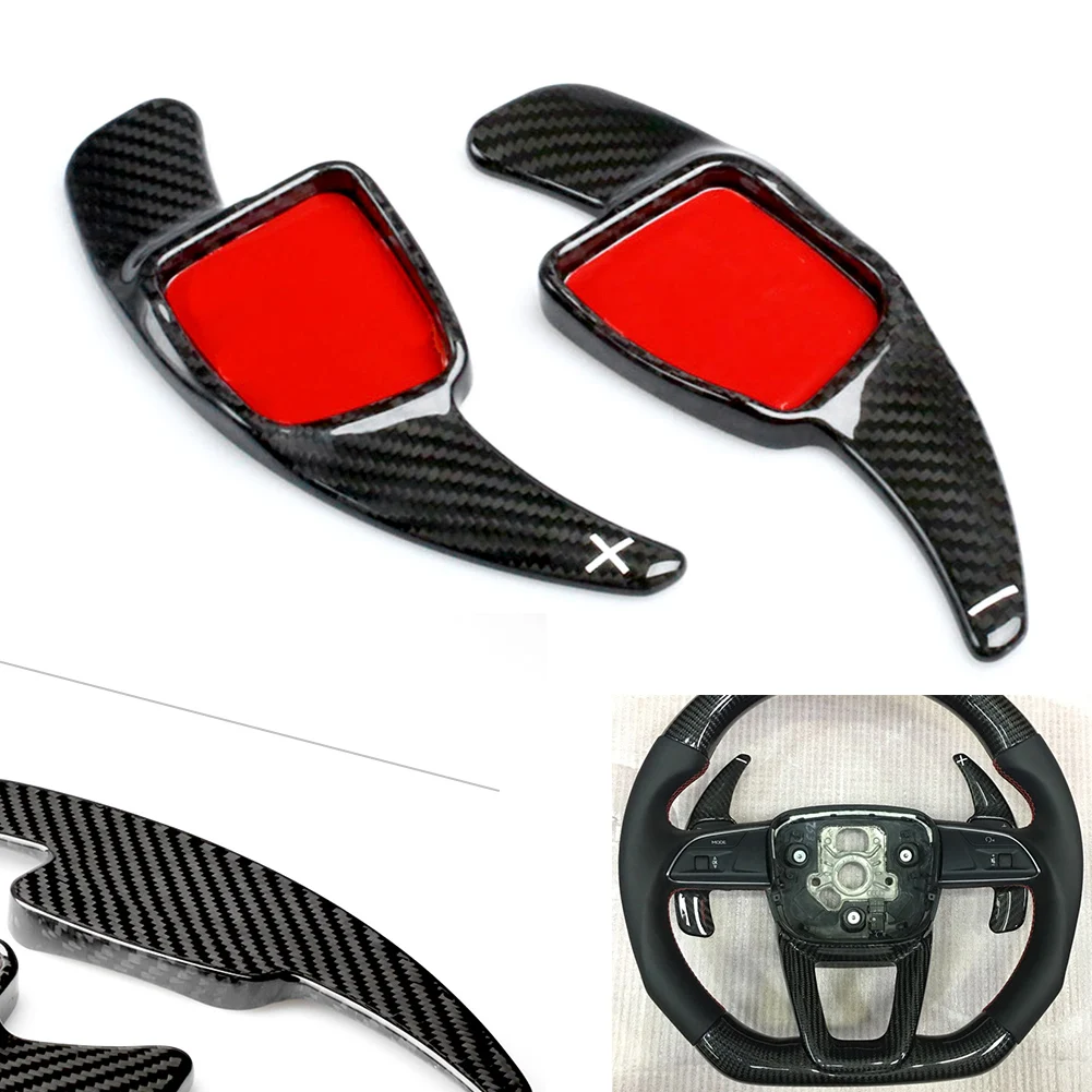 Black/Red Steering Wheel Shift Gear Paddle Carbon Fiber For Audi A3 A5 S3 S4 Q2 S5 2017 & A4L Q7 TTS 2016-2017 & TT 2015-2017