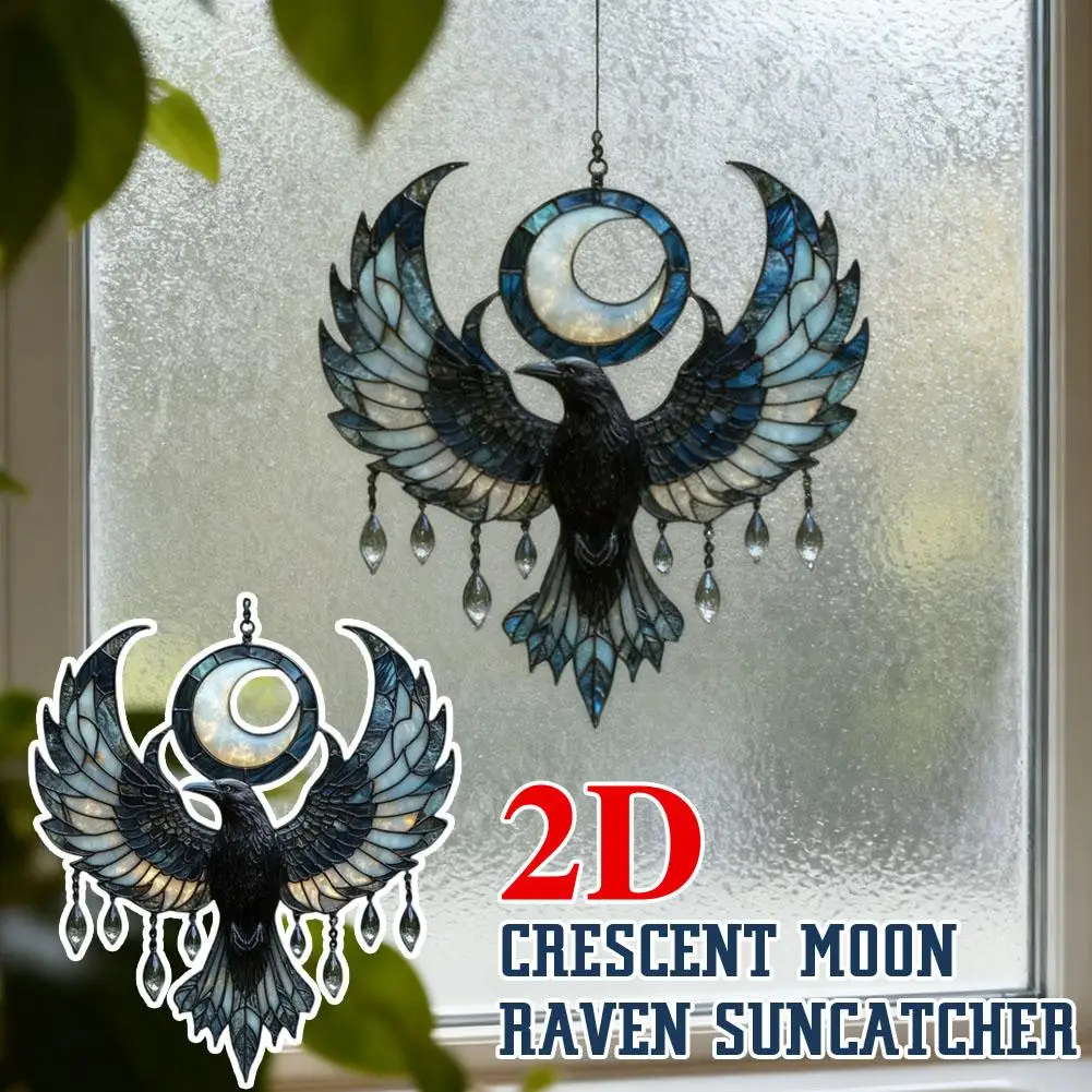 Crescent Moon Black Raven Acrylic Suncatcher Indoor Window Panel Sun Shape Catcher Pendant Decoration Decoration Flying Cre M4K5