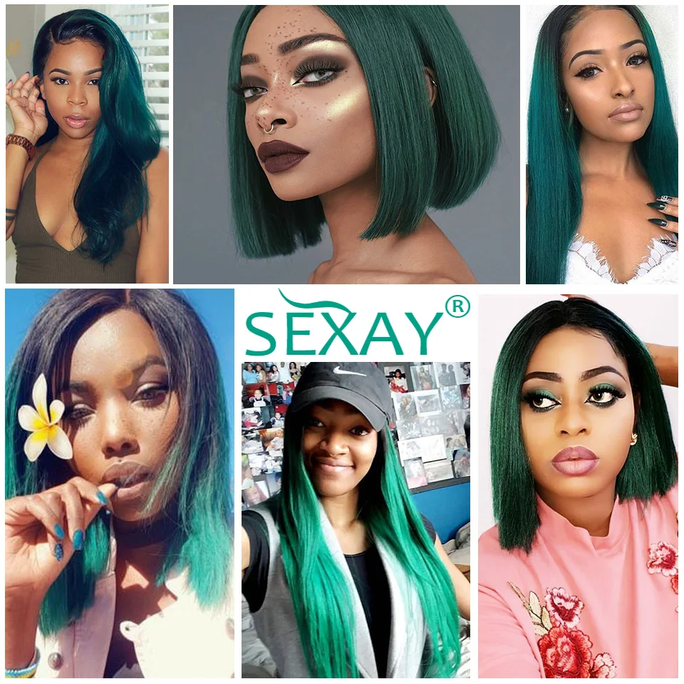 Sexay 1B Emerald Green Human Hair Bundles 3/4 Pcs Lot Pre Colored Ombre Teal Turquoise 100% Straight Human Hair Weave Bundles