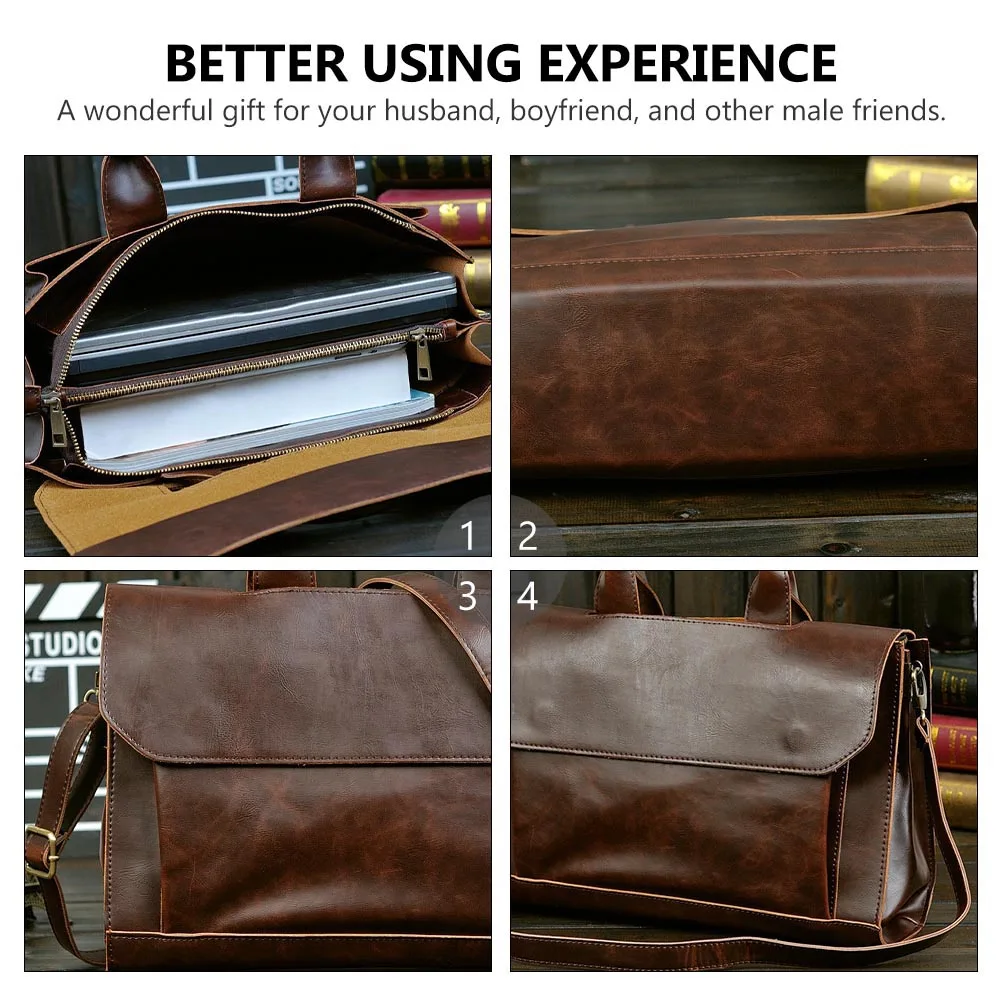 

New Men PU Briefcase Coffee Color Fashion Business Tote Messenger Crossbody Shoulder Bag for Laptops Suitable