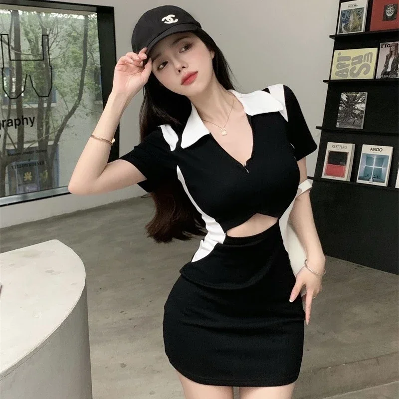 

2023 Vestidos De Mujer Fashion Sexy Dresses for Women Slim Waist Hollow Out Korean Summer Robe Femme Bodycon Mini Y2k Dress