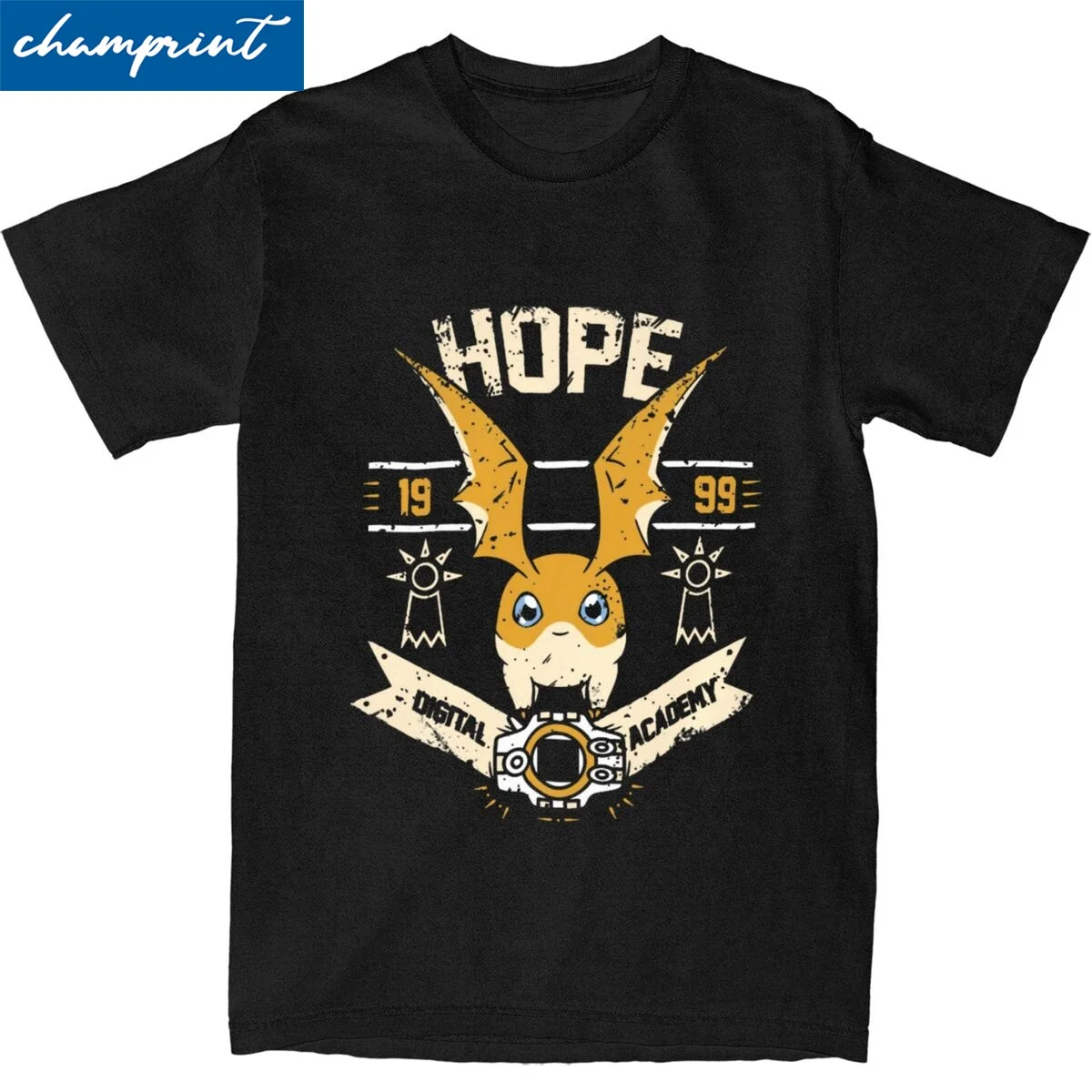 Camiseta de algodón de manga corta para hombre y mujer, camisa de cuello redondo con estampado de Anime nostálgico Digimon, estilo Hip Hop Hope Academy