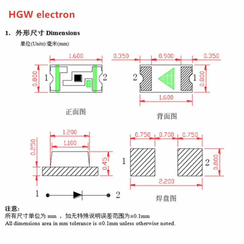 100pcs 0603 SMD LED IR940nm Infrared led diode Remote control security monitoring 1608 IR 940NM Infrared transmitting tube