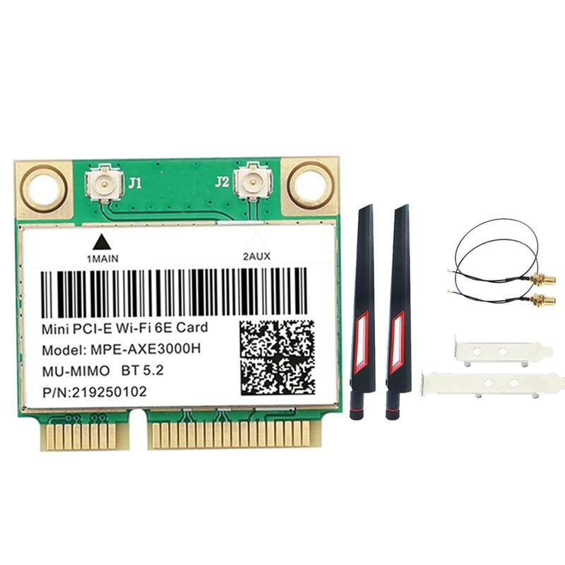 

GO-MPE-AXE3000H адаптер Wi-Fi + антенна Wi-Fi 6E 2400 Мбит/с Mini PCI-E для BT 5.2 802.11AX 2,4G/5G/6Ghz Wlan сетевая карта
