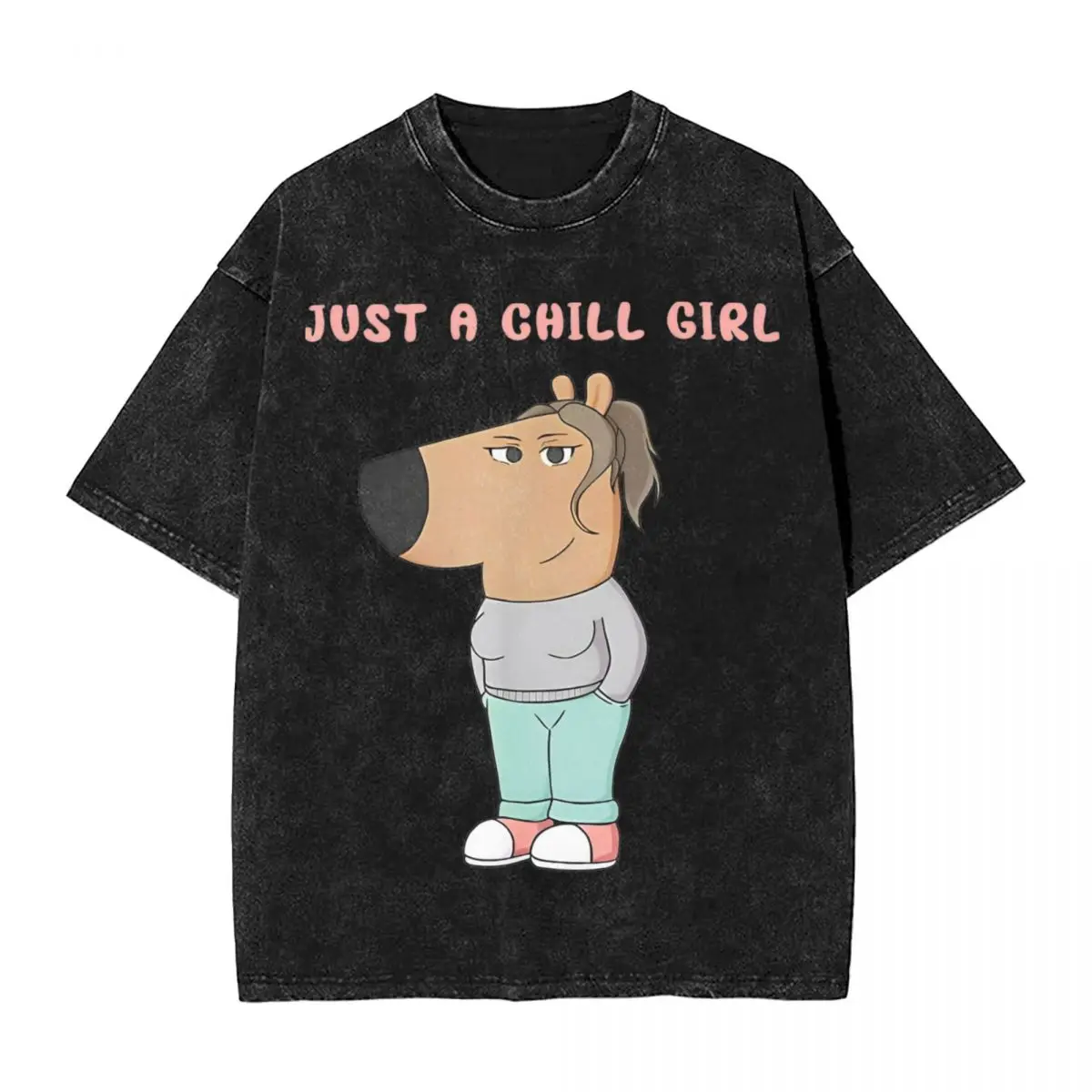 Washed T Shirt I Am Just A Chill Girl Hip Hop Novelty T-Shirts High Street Streetwear Short Sleeve Summer Tops Tees Men Women