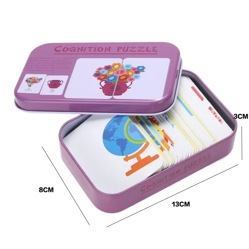 Puzzle poznawcze dla dzieci zabawki maluch żelazne pudełko karty dopasowywanie gry karty poznawcze pojazd owoce zestawy życia dla zwierząt pary