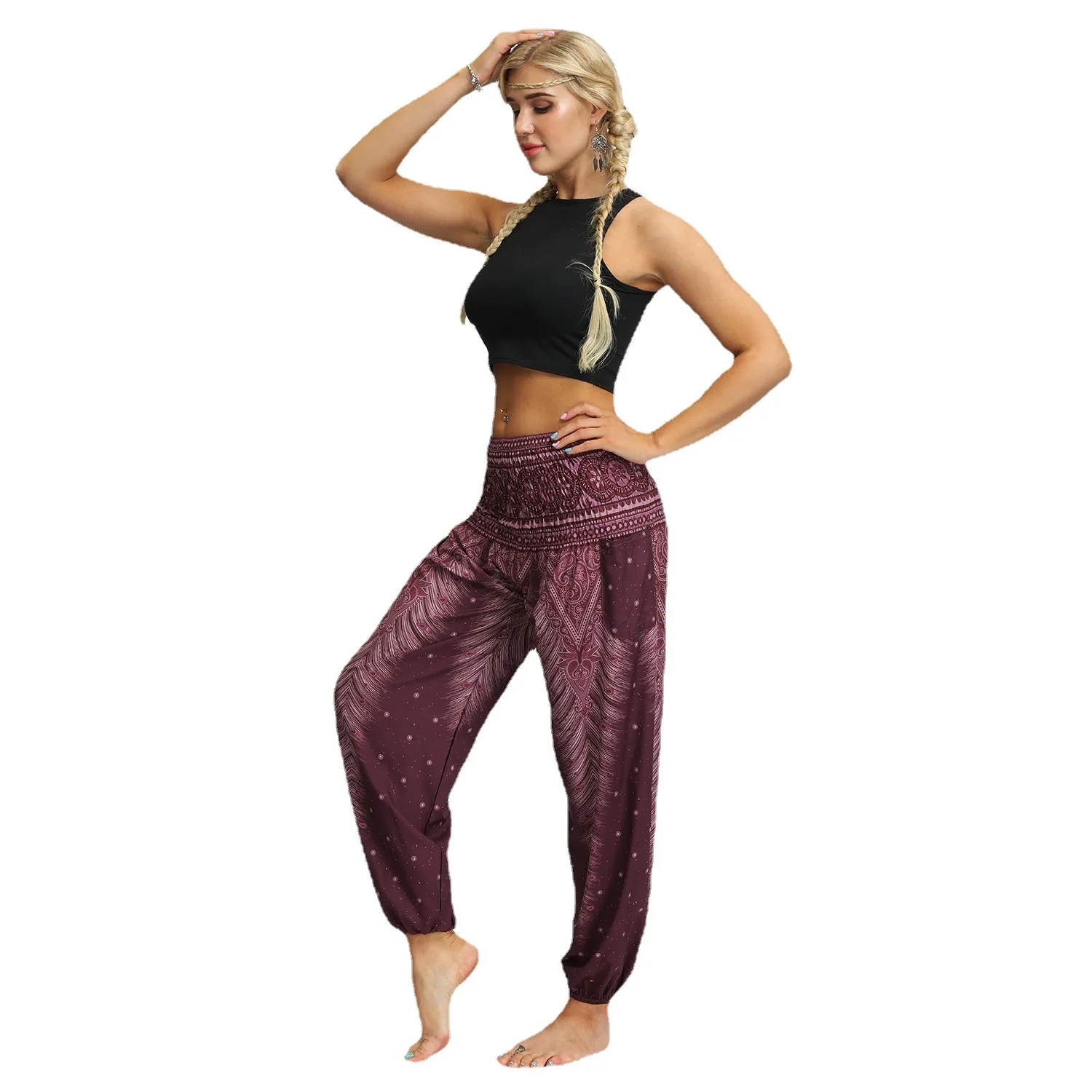 Peacock Feather Print Women\'s Casual Leggings Yoga Dance Lightweight Breathable Sports Lantern Pants Women