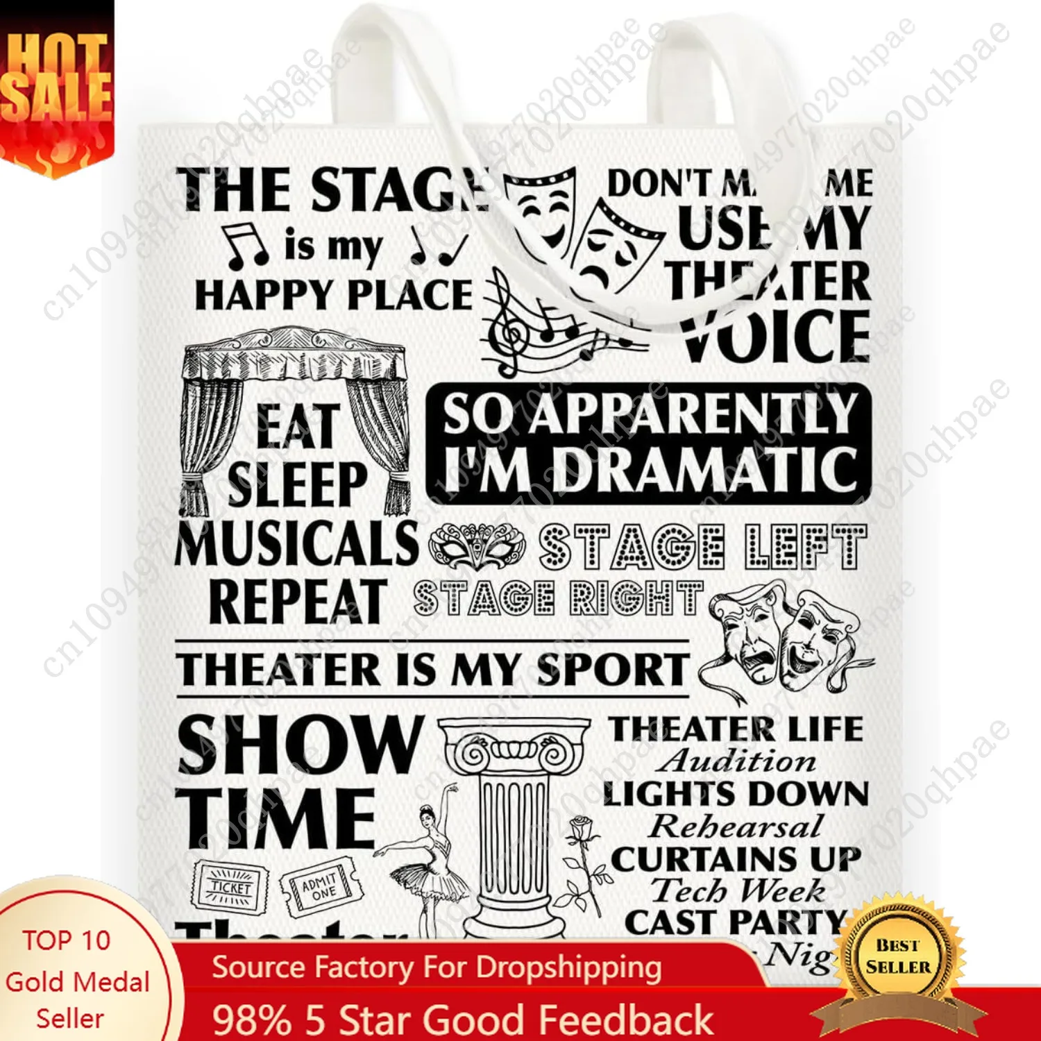 

Theater Lovers Gifts for Girls Women Broadway Gift for Musicians Actors Music Teacher Drama Gifts Canvas Tote Bag