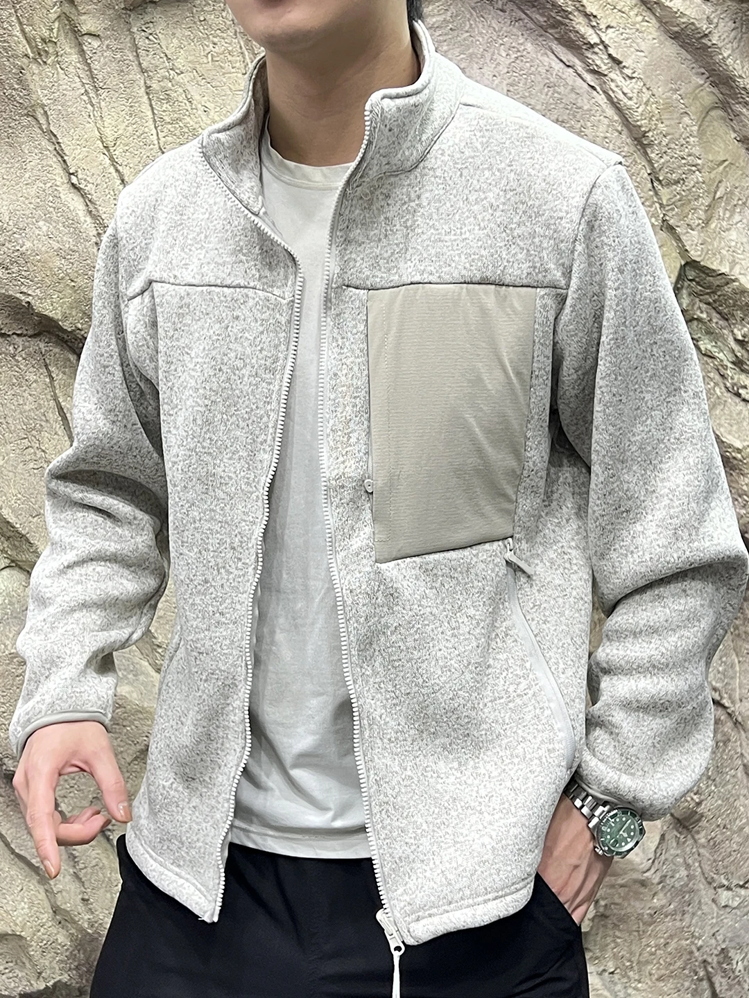 

Thiened Трикотажная шелковая куртка с воротником-стойкой и цветочным принтом для мужчин Теплая внутренняя часть из полиэфирного волокна Long Sve Casual Sle Zipper C...