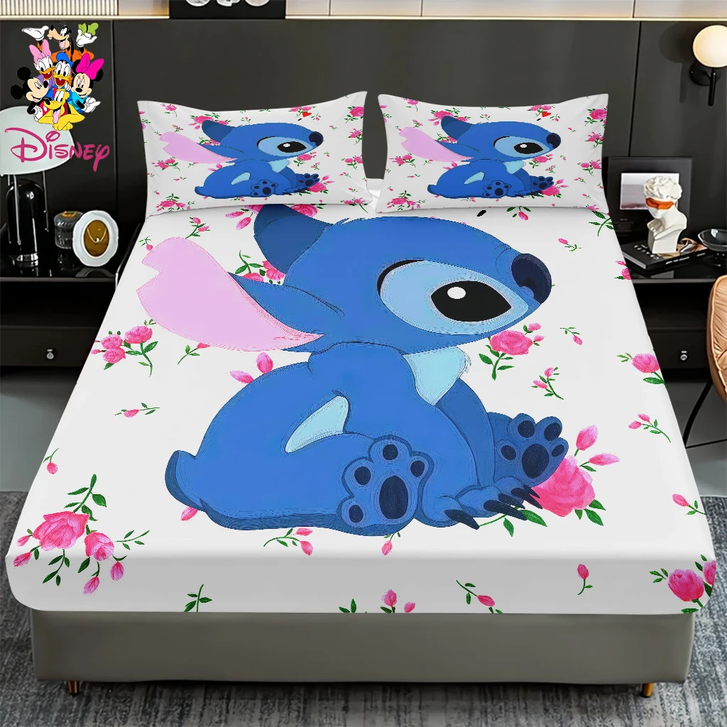 

2/3 шт. комплект простыней Disney Stitch Rose с милой синей строчкой и цветочным принтом, приятное для кожи и дышащее постельное белье