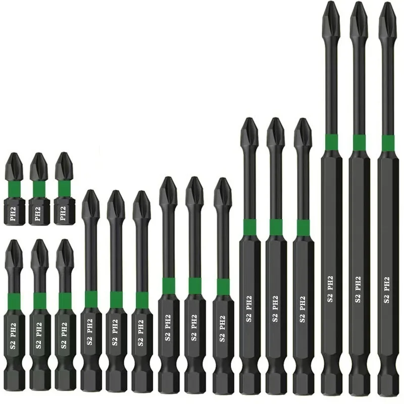 

Cross green ring impact screwdriver head set, S2 PH2 strong magnetic black high hardness screwdriver head, multiple size options