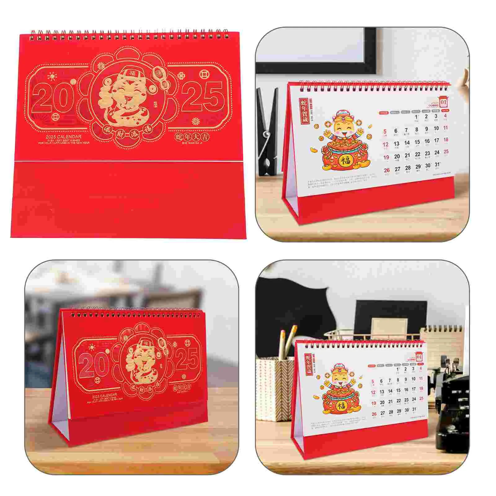 

Year of The Snake Desk Calendar Chinese Monthly Desktop Standing Flip New Paper Daily Planner 2025 Planners Student