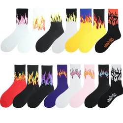 1 paio moda donna Hip Hop Hit Color On Fire Crew Socks Red Flame Blaze Power Torch calore caldo Street Skateboard Socks