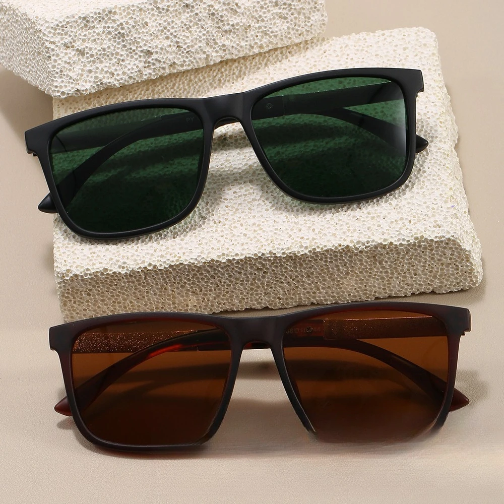 

​​2025 Square Polarized Sunglasses Men, UV400 Driving Mineral Glass Lens Retro K-Style Lightweight TR90 Frame​​
