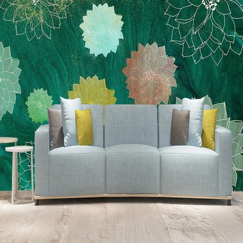 Custom Mural Wallpaper Modern Flower Marble Simple TV Background Wall Papel Pintado Pared Home Décor Tapety Fresco