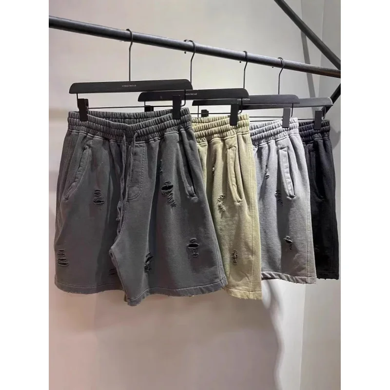 Hip Hop Cargo Shorts Men Distressed Washed Vintage Casual Pocket Streetwear Shorts for Summer