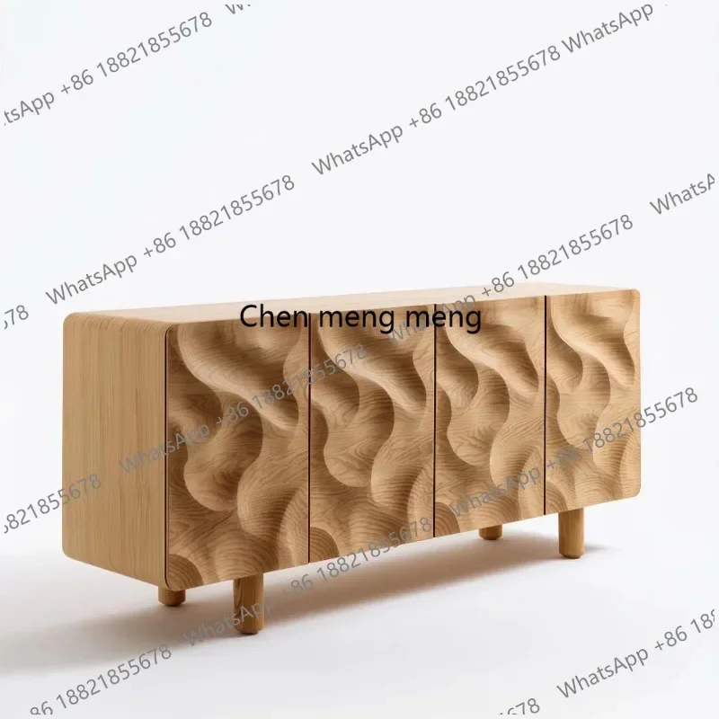 M45 Solid wood dining side cabinet living room wall locker retro wave texture storage cabinet