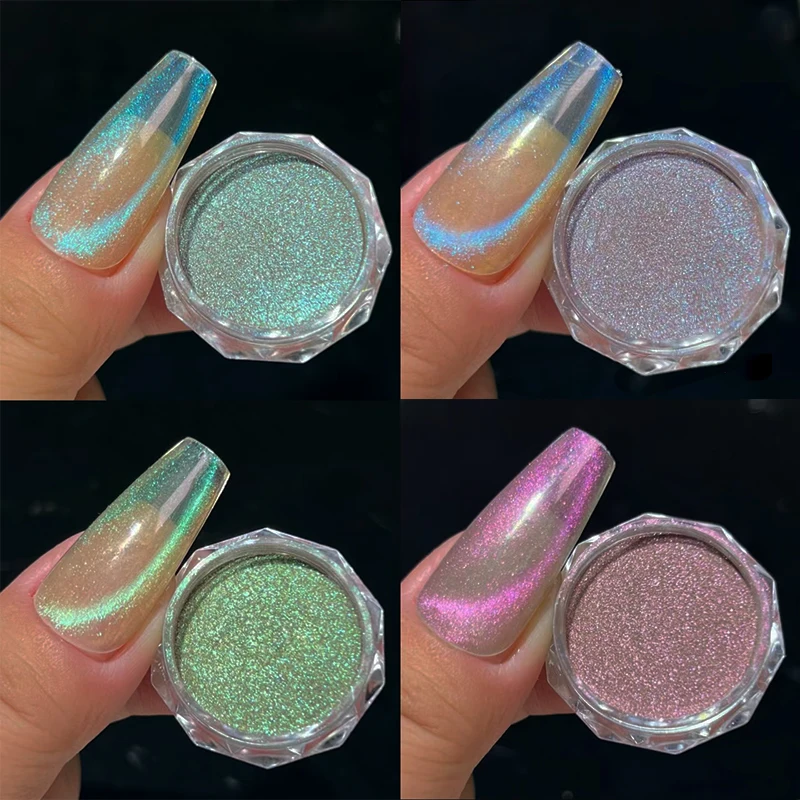 น้ําสีฟ้าแมวแม่เหล็ก Auroras ผง Snowlight Glitter น้ําตาสีฟ้า Charm ถูฝุ่น Glimmer Fairy คริสตัลแม่เหล็กเล็บฝุ่น