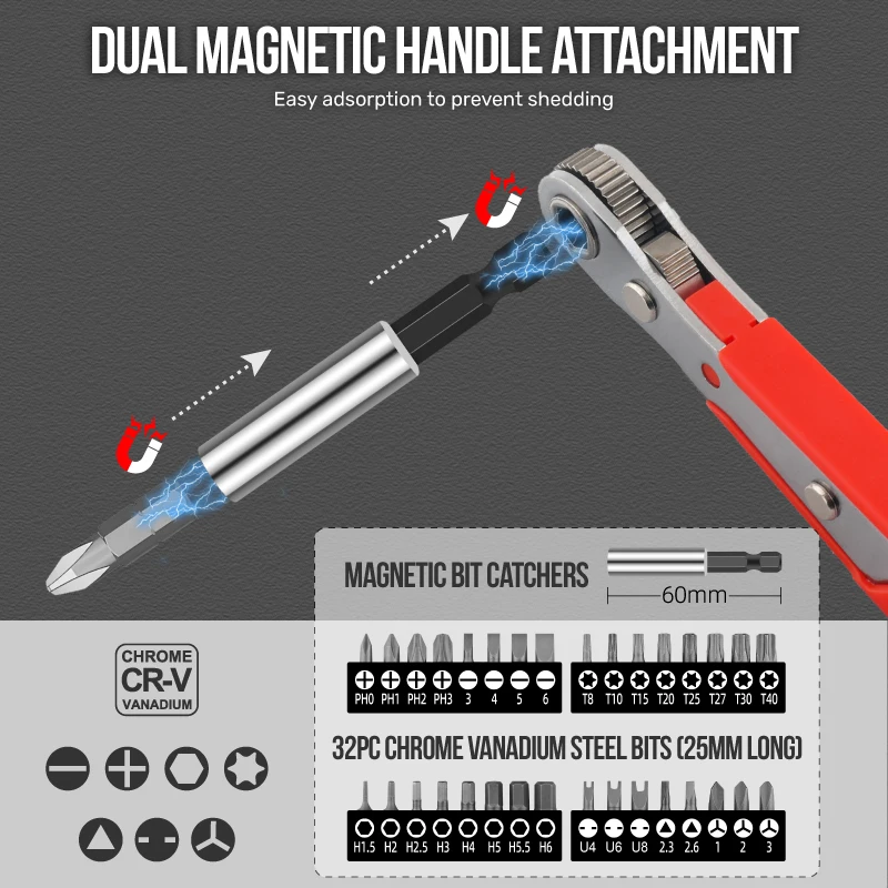 Set peralatan soket 48 buah dengan kotak soket, obeng silang dan obeng listrik