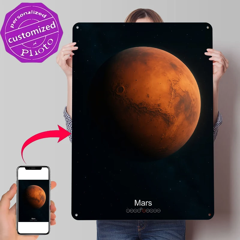 Mars-Planet im Sonnensystem, Weißblechposter, individuelle Wandkunst, Retro-Vintage-Metallschilder für Fans, Raumdekoration, Inneneinrichtung
