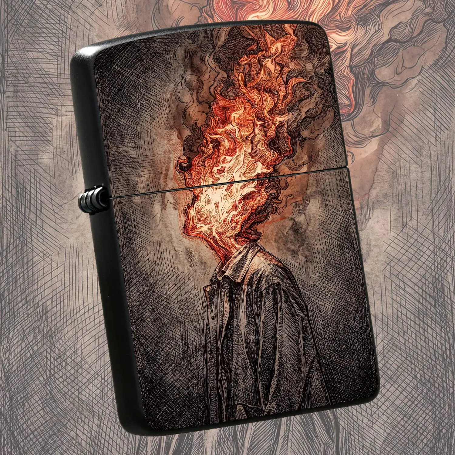 Creative Flame Head Art Lighter Unique Surreal Art Style Portable Ignition Accessory Exquisite Line Engraved Artistic Design Distinctive Aesthetic Multi-Scenario Daily Use Stylish Personalized Gift For Fr A Humorous And Interesting Lighter