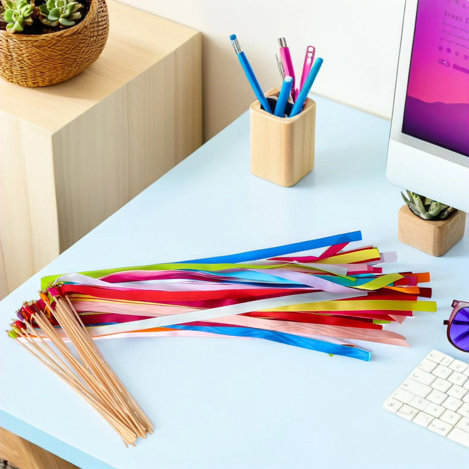 

20pcs Fairy Wands Ribbon Streamers Party Favor Wedding Reception Stage Sports Streamers Wands Festive Atmosphere European Style