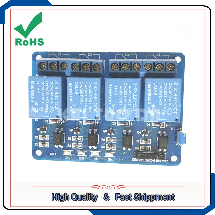 Four way 4 channel relay extensions with optocoupler isolation support AVR / 51 / PIC microcontrollers